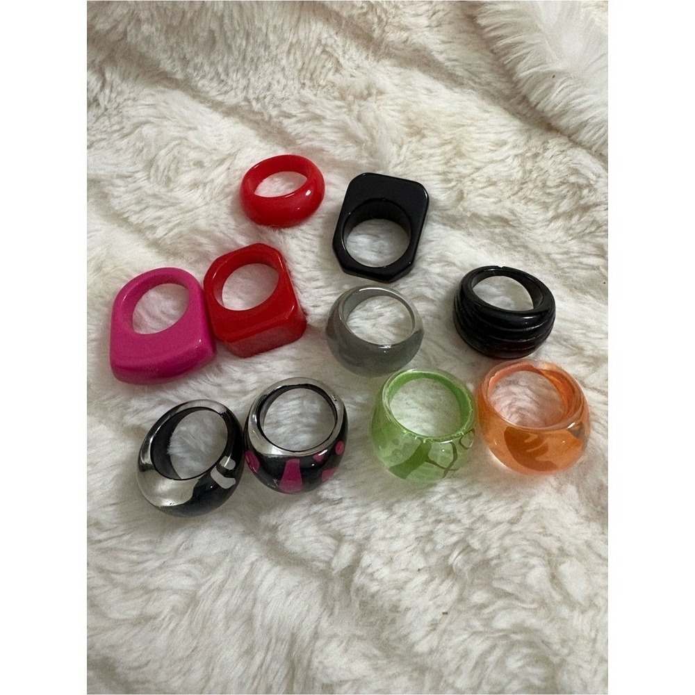 Bag of rings including vintage Black and White Polka Dot Statement Ring and
